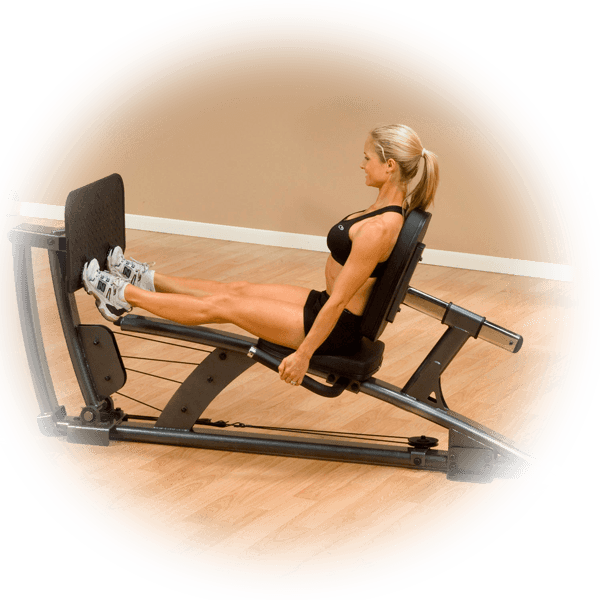 Performing leg press exercise using Fusion personal trainer home gym