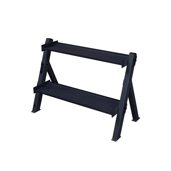 Organizing dumbbells and kettlebells with a dual purpose storage rack