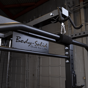 Lat attachment installed on power rack