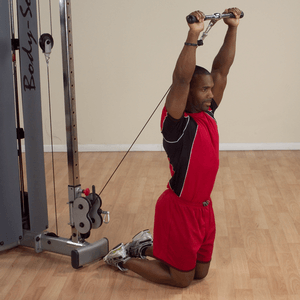 Seated triceps extension with straight bar