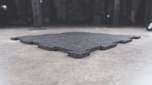 Thickness view of rubber flooring tile for impact protection