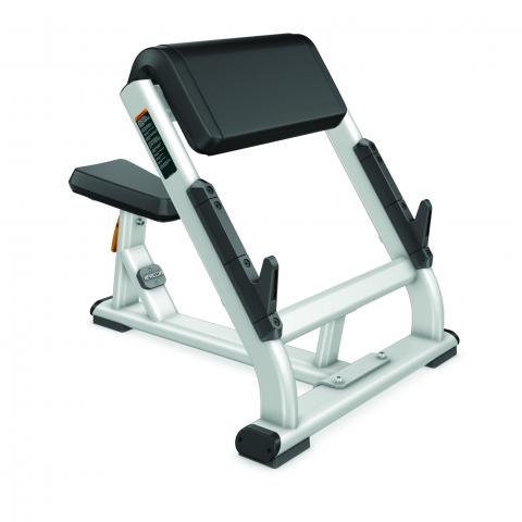 Isolating arm muscles using a preacher curl bench station
