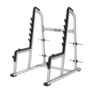Olympic squat rack shown in full upright configuration