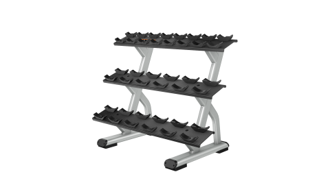 Storing lighter dumbbells using a compact beauty bell rack
