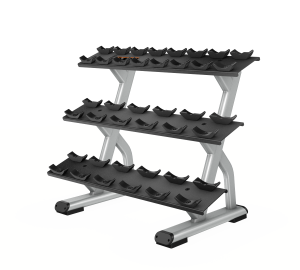 Presenting full view of three tier dumbbell rack