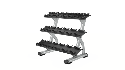 Presenting full view of three tier dumbbell rack
