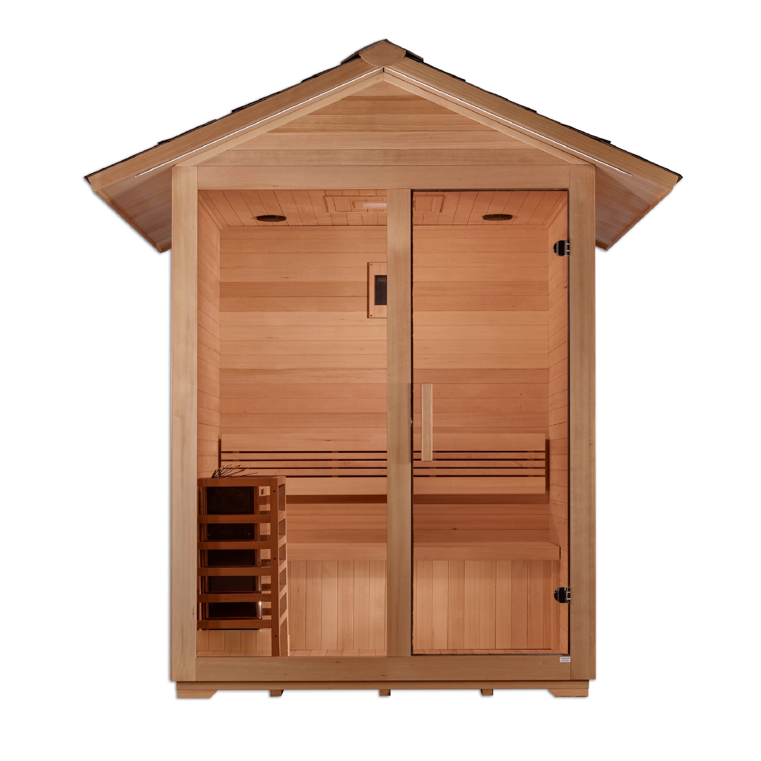 Accessing A Compact Outdoor Sauna Through Front Door
