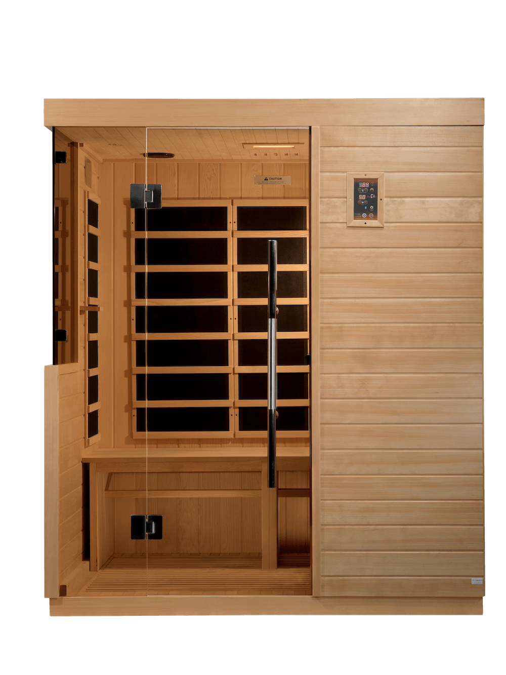 Front glass enclosure of the Bilbao three person sauna