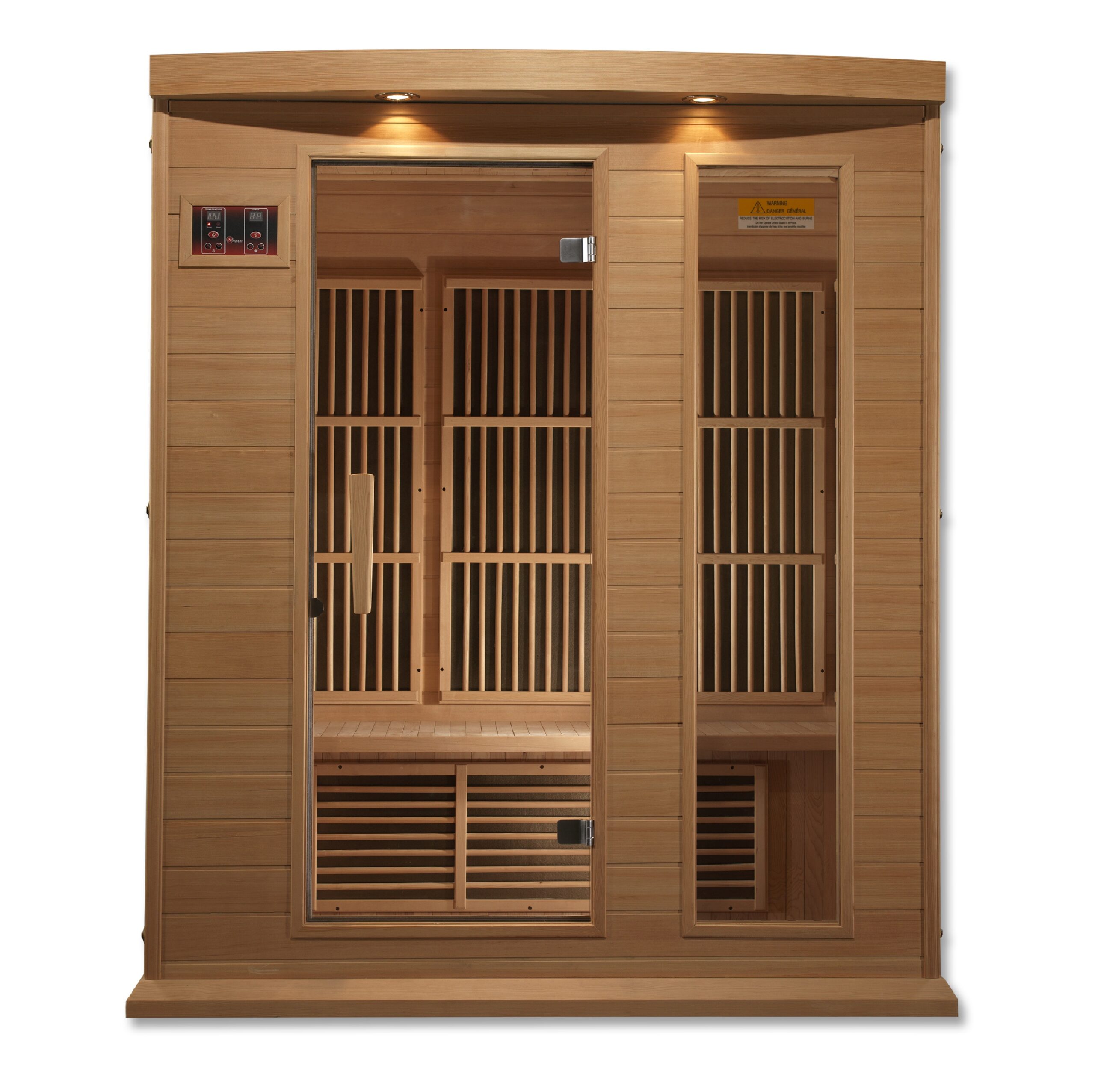 Three person low EMF far infrared sauna made with hemlock wood construction