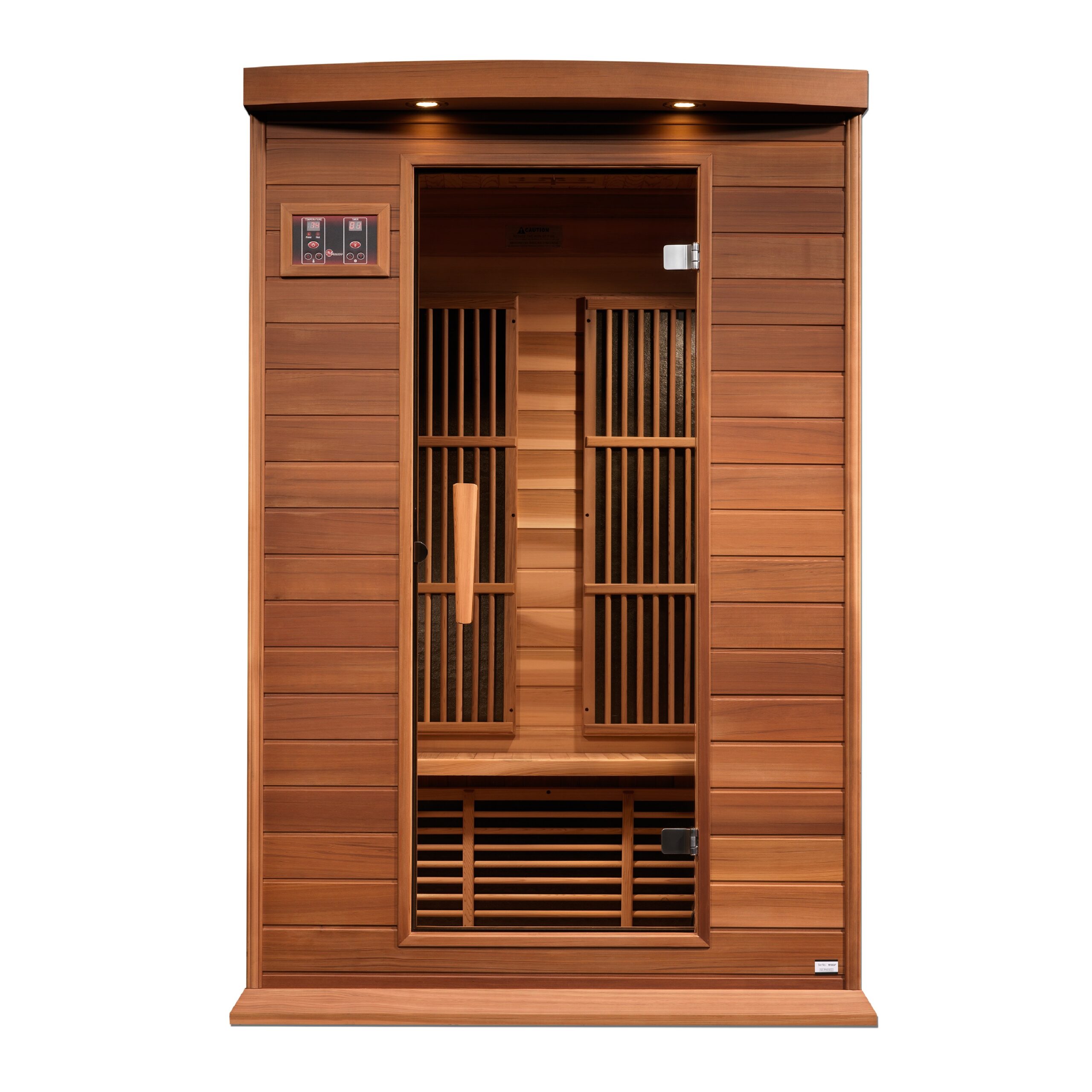 Complete view of a two person near zero emf infrared sauna