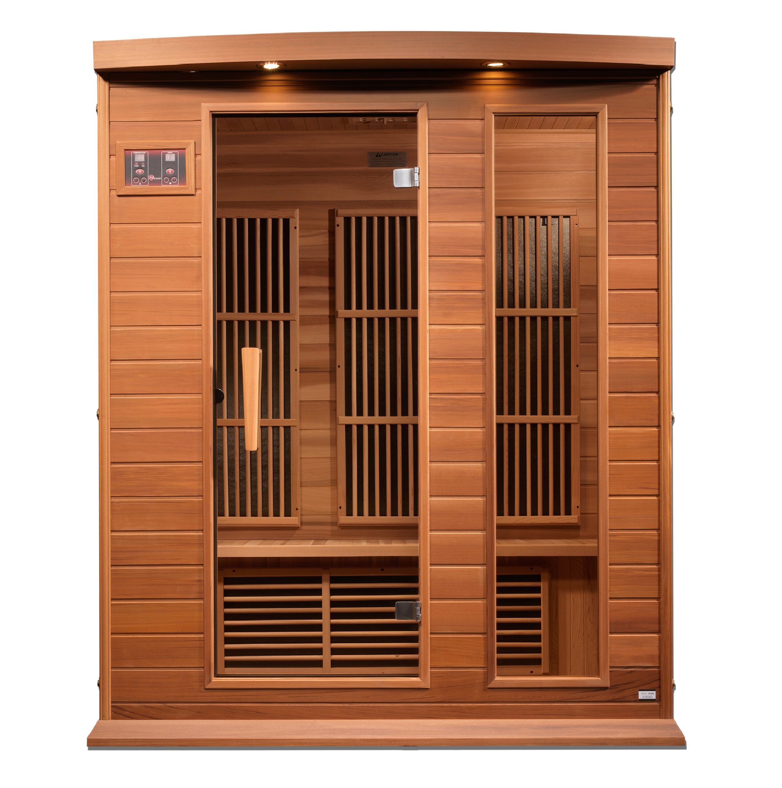 Complete exterior view of a three person near zero emf sauna