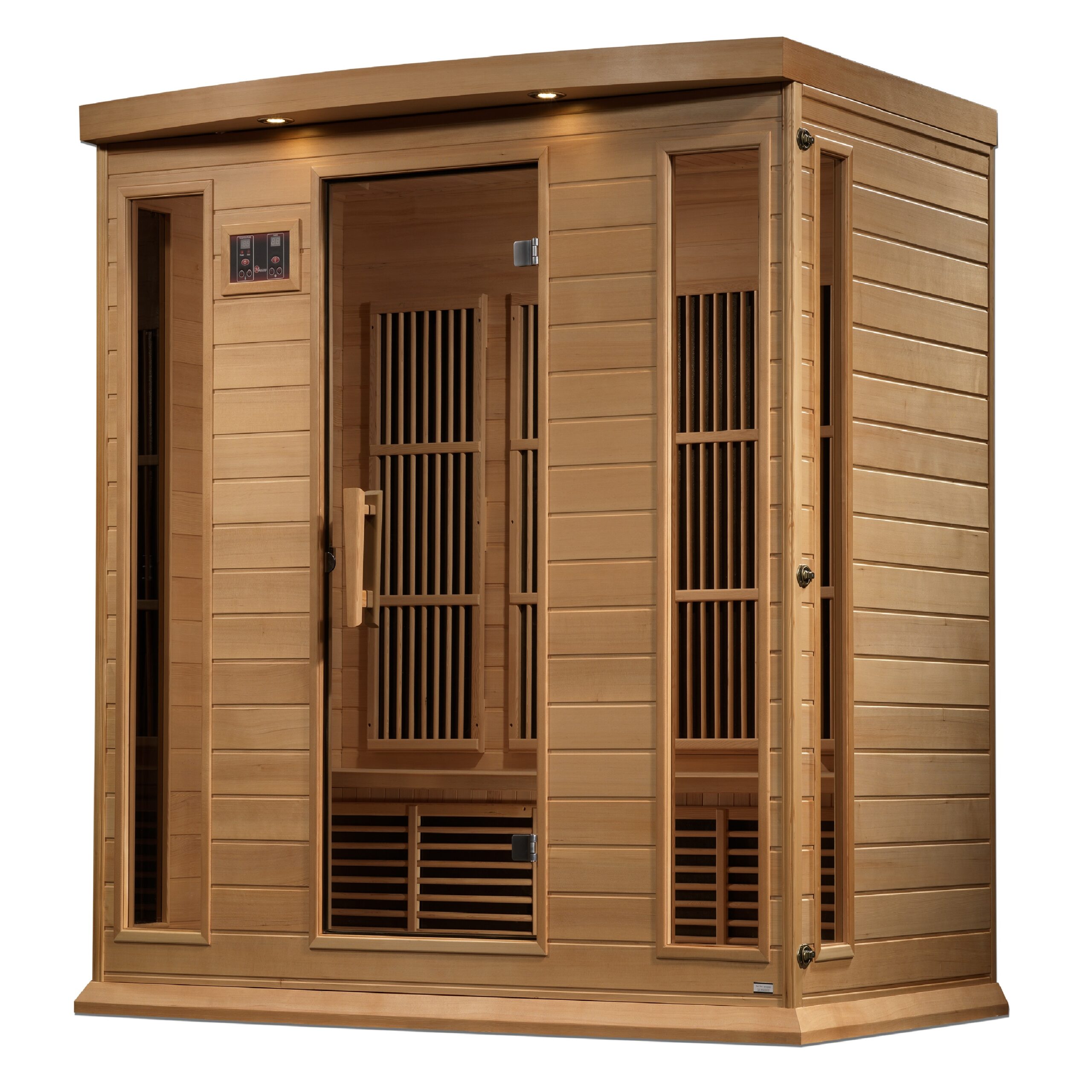 Complete exterior view of a four person hemlock infrared sauna