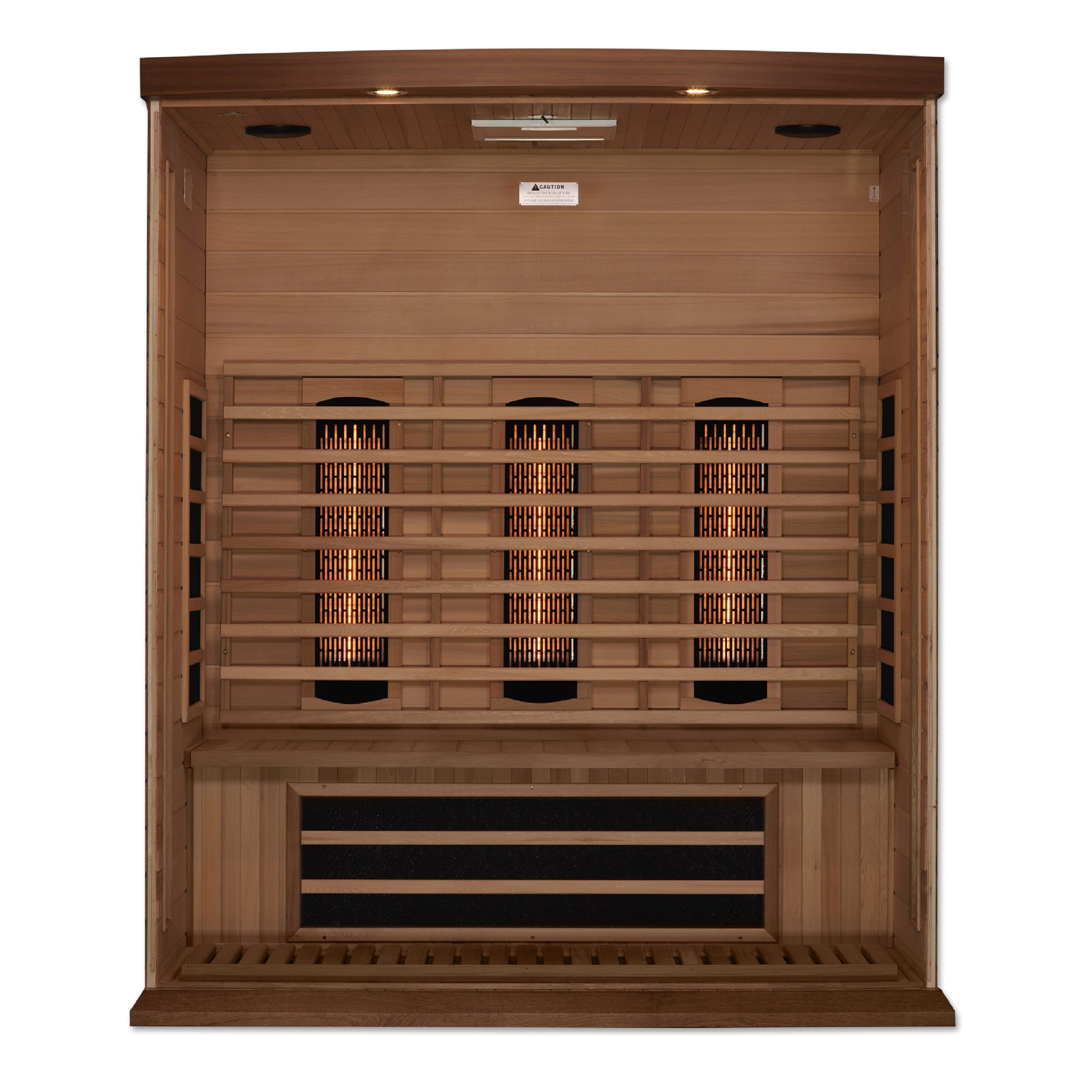 Three person full spectrum infrared sauna built with red cedar wood